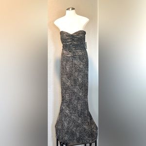 Strapless leopard/black sparkly evening dress